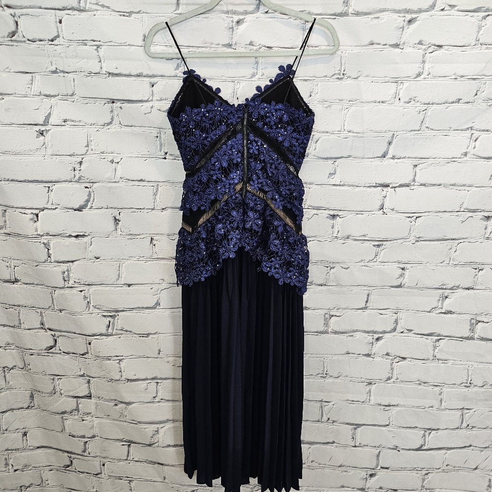 Self-Portrait Navy Lace Double Peplum Midi Dress - Picture 3 of 10